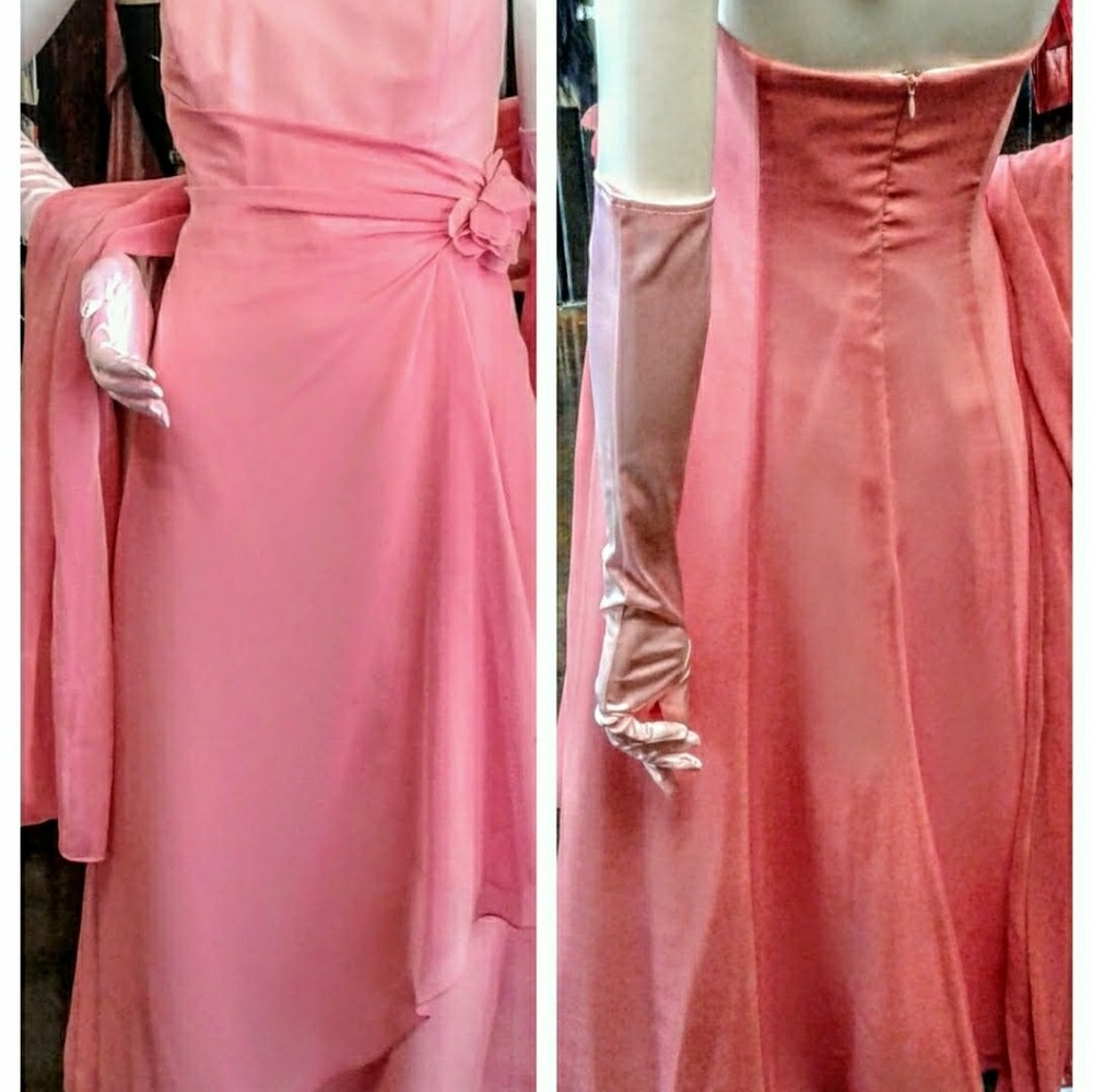 Peach pink formal dress with wrap